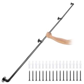 Pipe Stair Handrail, 9FT Staircase Handrail, 440LBS Load Capacity Carbon Steel Pipe Handrail, Industrial Pipe Handrail with Wall Mount Support